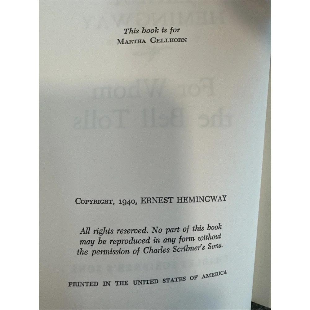 Ernest Hemingway: For Whom The Bell Tolls Vintage 1968 Hardcover(HC)Collectible - Picture 2 of 8